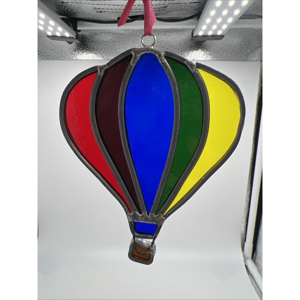 Vintage Lead Stained Glass Hot Air Balloon Sun Catcher Hand Cut Glass Hand Made